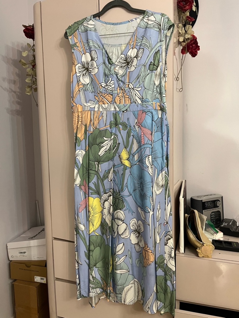 J. Crew Floral Sleeveless Maxi Dress in Light Blue with Multicolor Blooms